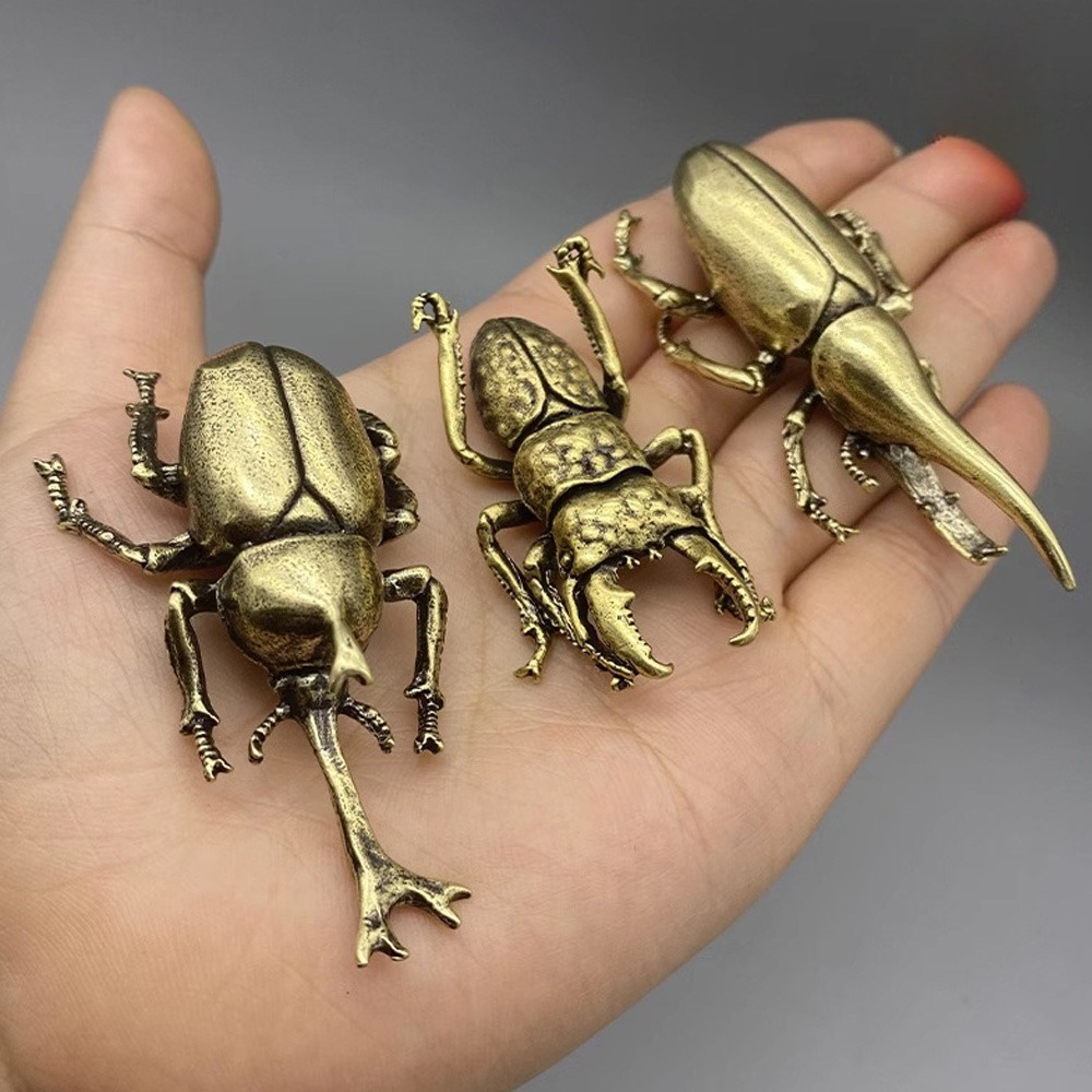 Vintage Collectible Christmas Ornaments - Vintage Brass Beetle Insect Statue Craft