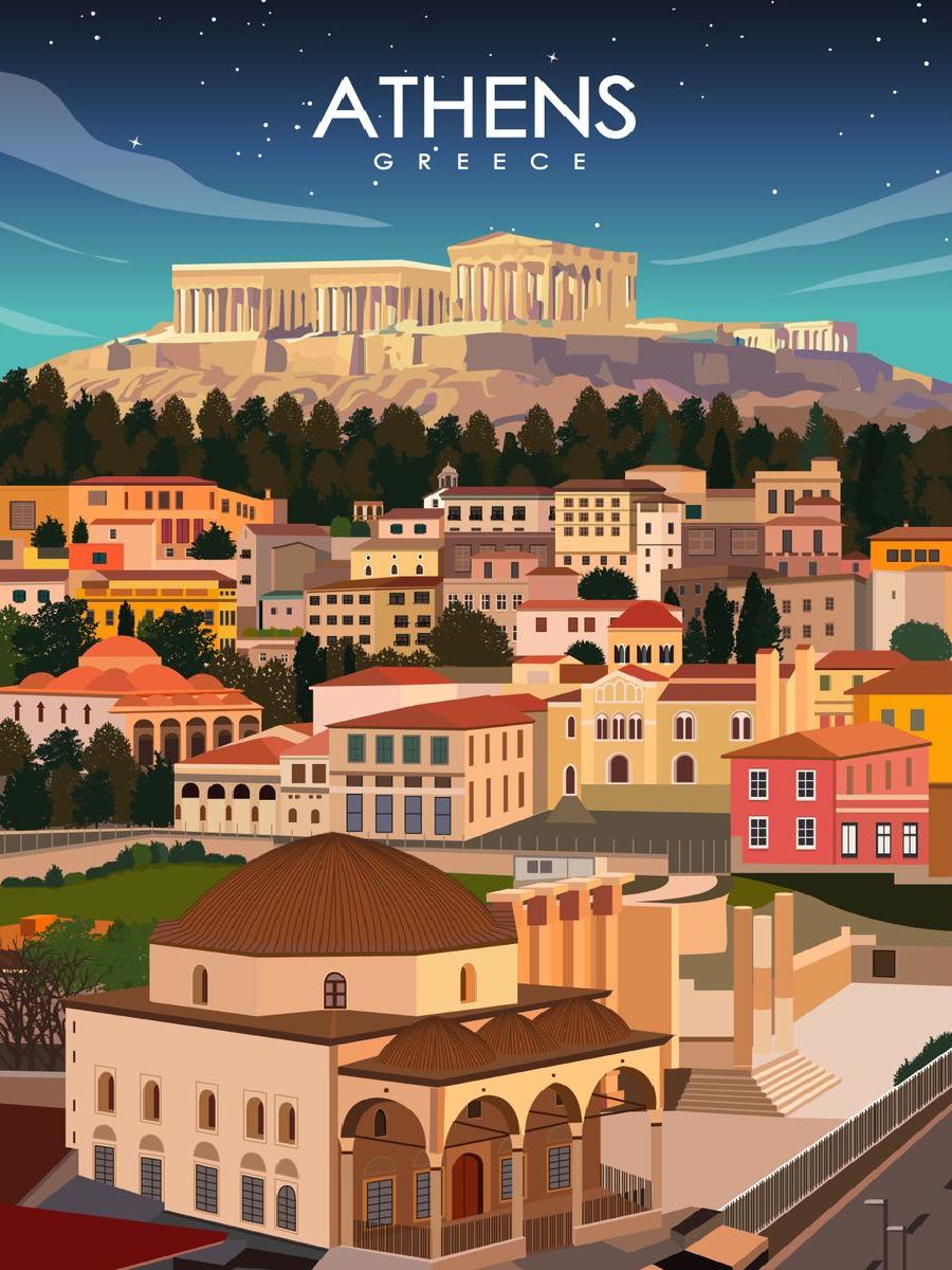 Vintage Athens Greece Travel P - Vintage Collectible Posters recensie en prijs